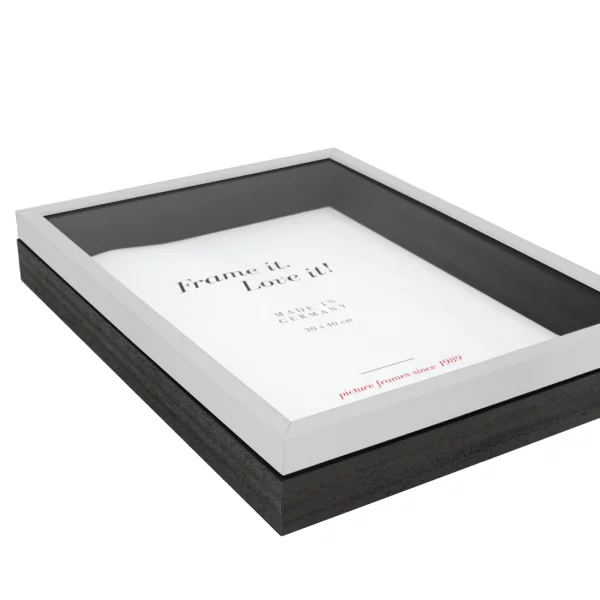 Cadre Unibox sur mesure blanc-noir | verre standard (2 mm)