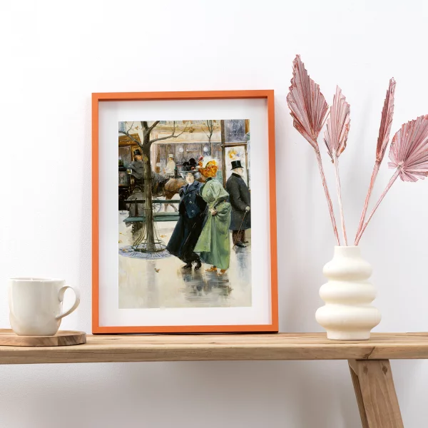 Alu-Bilderrahmen Barth NXT mit Distanzleiste, Serie 1131 - Maßanfertigung Orange - Furnier Holzoptik | Normalglas (2 mm)