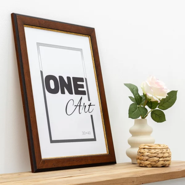 Holz-Bilderrahmen Valentina 50x70 cm | Braun-Gold | Kunstglas (1 mm)