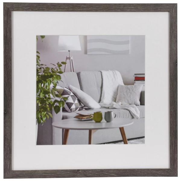 Holz Bilderrahmen Modern (MDF) mit Passepartout 70x70 cm (60x60 cm) | Grau | Normalglas (2 mm)