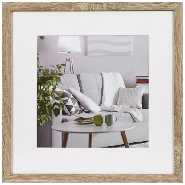 Holz Bilderrahmen Modern (MDF) mit Passepartout 70x70 cm (60x60 cm) | Hellbraun | Normalglas (2 mm)