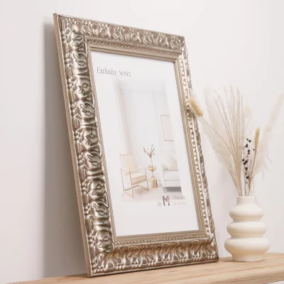 Ekskluzywna rama drewniana Tanur 30x60 cm | srebrny | szkło standardowe (2 mm)