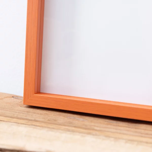 Alu-Bilderrahmen Barth NXT mit Distanzleiste, Serie 1131 - Maßanfertigung Orange - Furnier Holzoptik | Normalglas (2 mm)