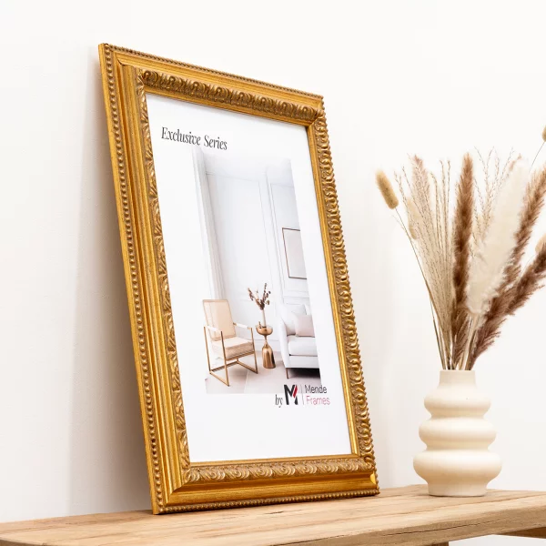 Exklusiv-Holzrahmen Sonderzuschnitt Glymur Gold | Normalglas (2 mm)