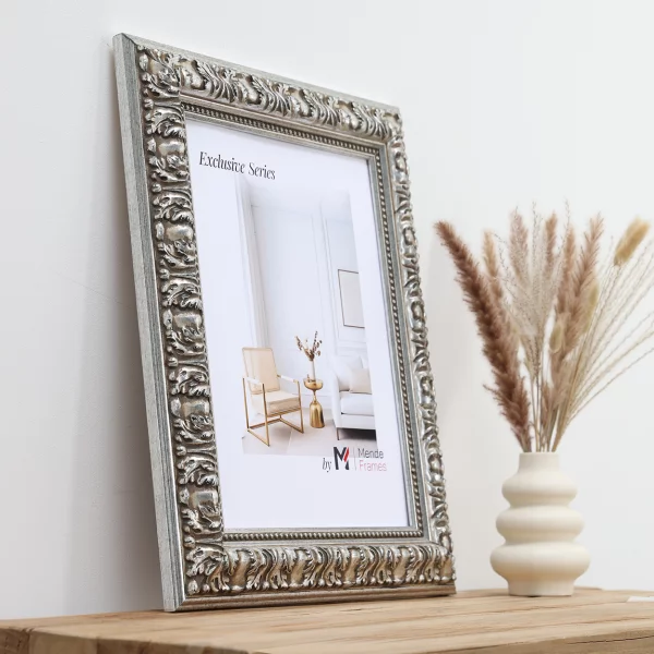 Holz Bilderrahmen Macondo nach Maß Silber | Normalglas (2 mm)