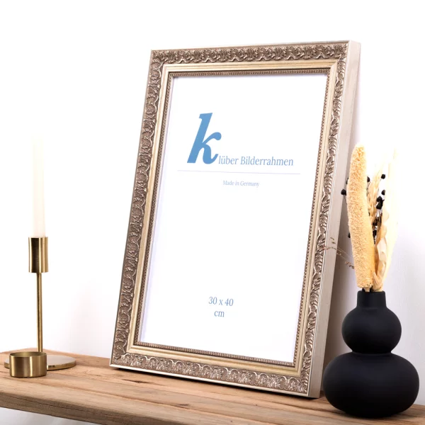Barock Bilderrahmen León 42x59,4 cm (A2) | silber | Normalglas (2 mm)