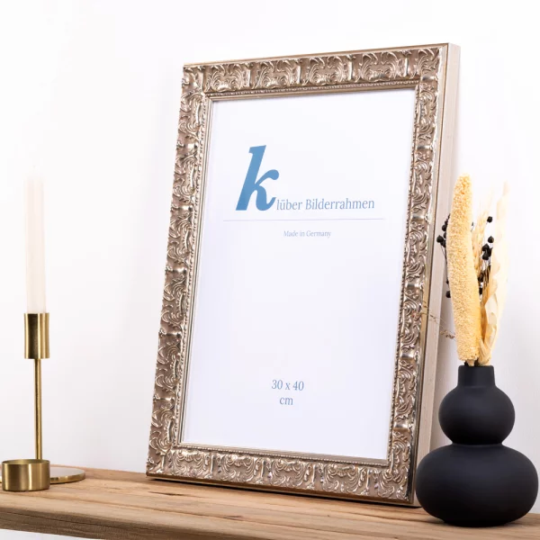 Barock-Bilderrahmen Luanco 42x59,4 cm (A2) | silber | Normalglas (2 mm)