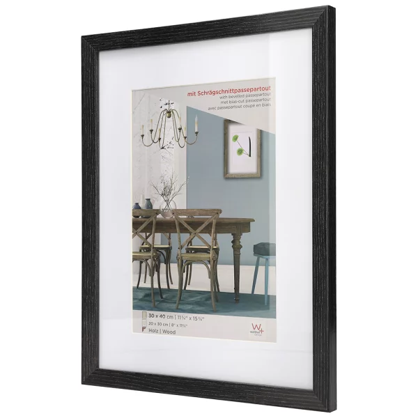 Holz Bilderrahmen Fiorito (MDF) mit Passepartout 10x15 cm (7x10 cm) | Dunkelgrau | Normalglas (2 mm)