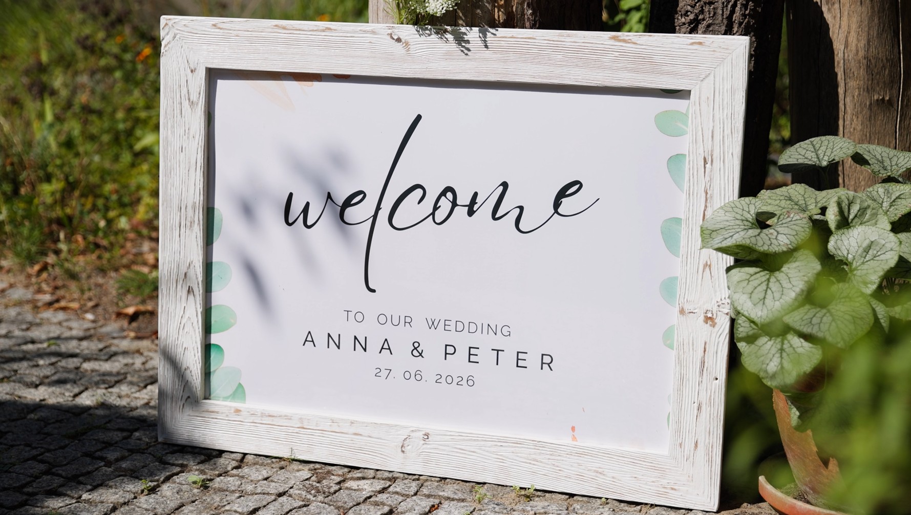 Willkommensschild für Hochzeit