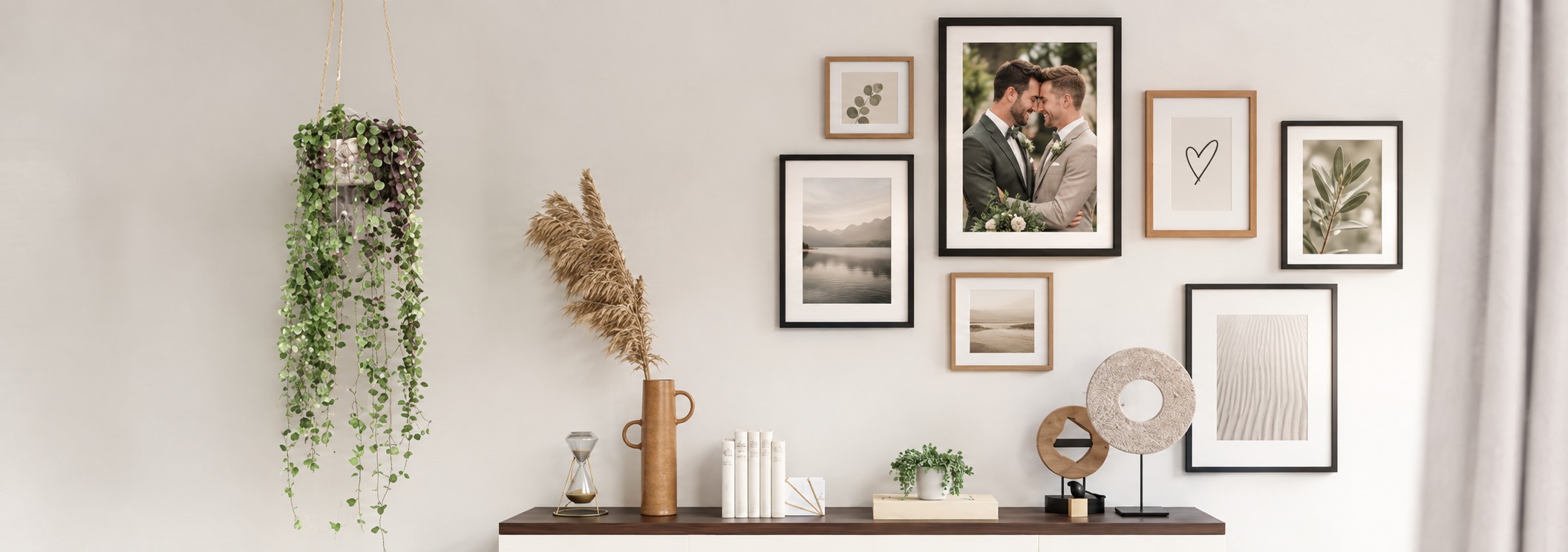 Hochzeitsfoto als Highlight an einer Bilderwand