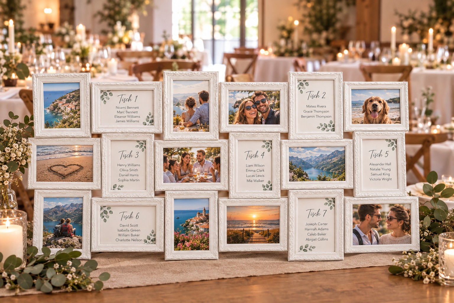 Sitzplan im Collagerahmen mit Paarfotos